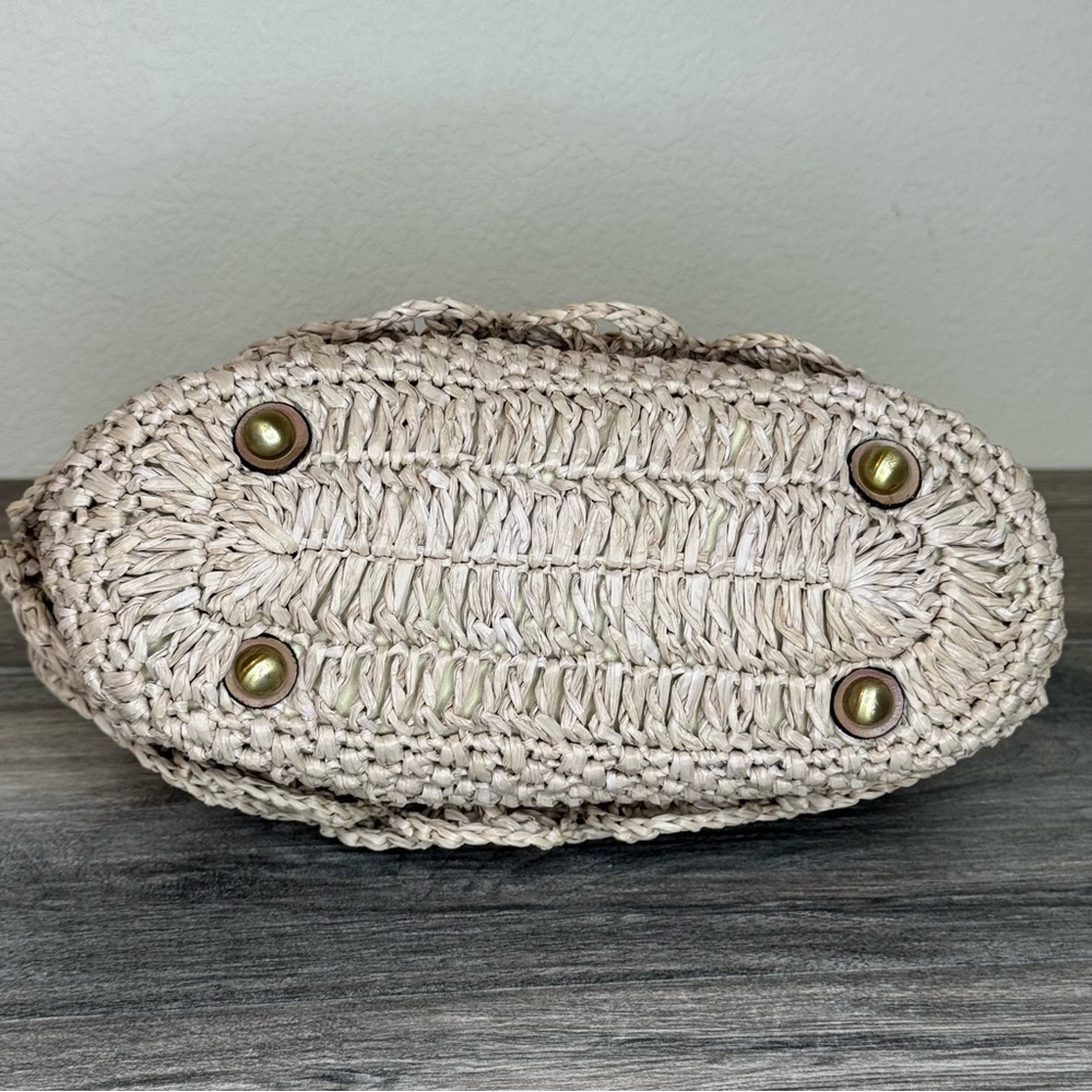 Patricia Nash Scalloped Raffia Collection Natural White Laureana Frame Satchel - Picture 5 of 16